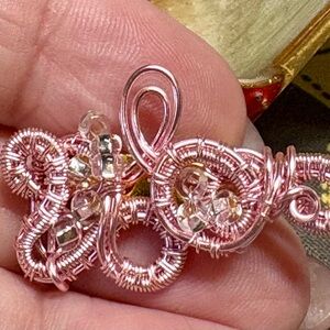 Pretty Beaded brooch pin with Pink Wire Jewelry